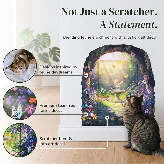 Vertical Cat Scratcher - Removable Wall Mounted Cat Scratcher and Art Decal – Wall Scratch Pad for Cats with Sisal Cat Scratcher – Large Protective Wall Scratchers for Indoor Cats