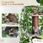 Cat Tree with Leaves – Stable & Space-Saving Design – 4 Scratch Levels & 5 Scratching Posts – for Climbing, Hiding and Sleeping – Easy to Assemble – Durable Cat Trees for Indoor Cats – Natural Look
