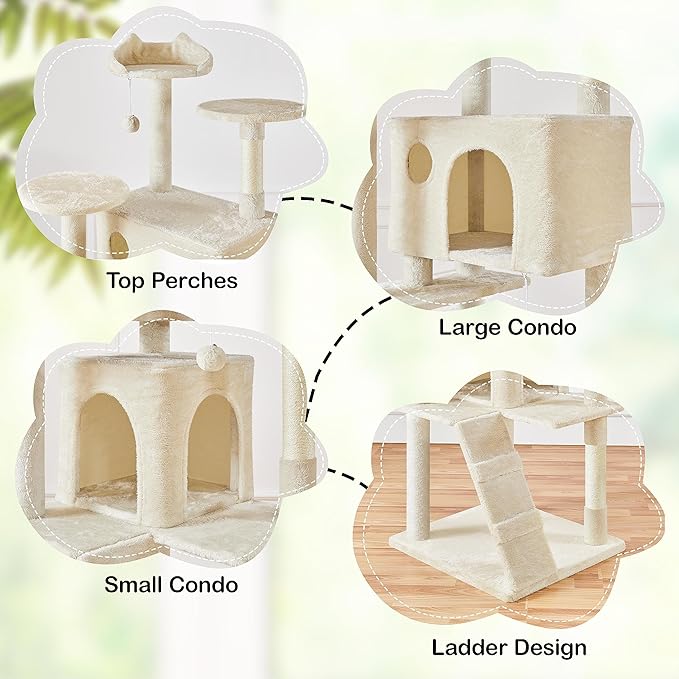 Topeakmart Cat Tree, 80-Inch Cat Tower for Indoor Cats, Multi-Level Cat Condo w/Scratching Posts, Padded Perches and Ladder, Cat Stand House Cat Furniture, Beige