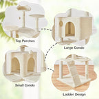 Topeakmart Cat Tree, 80-Inch Cat Tower for Indoor Cats, Multi-Level Cat Condo w/Scratching Posts, Padded Perches and Ladder, Cat Stand House Cat Furniture, Beige