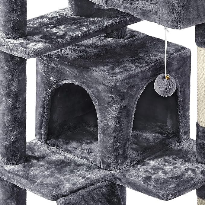 Topeakmart 61in Cat Tree for Indoor Cats, Cat Tower with Scratching Posts Spacious Perch & Platform for Kittens, Dark Gray
