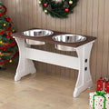 Piskyet Elevated Dog Bowls,Farmhouse Dog Bowls Stand, Raised Dog Bowl with 2 Stainless Steel Wooden Dog Bowl 12 Cups 15.7''H 90 OZ Bowl-Farmhouse Style