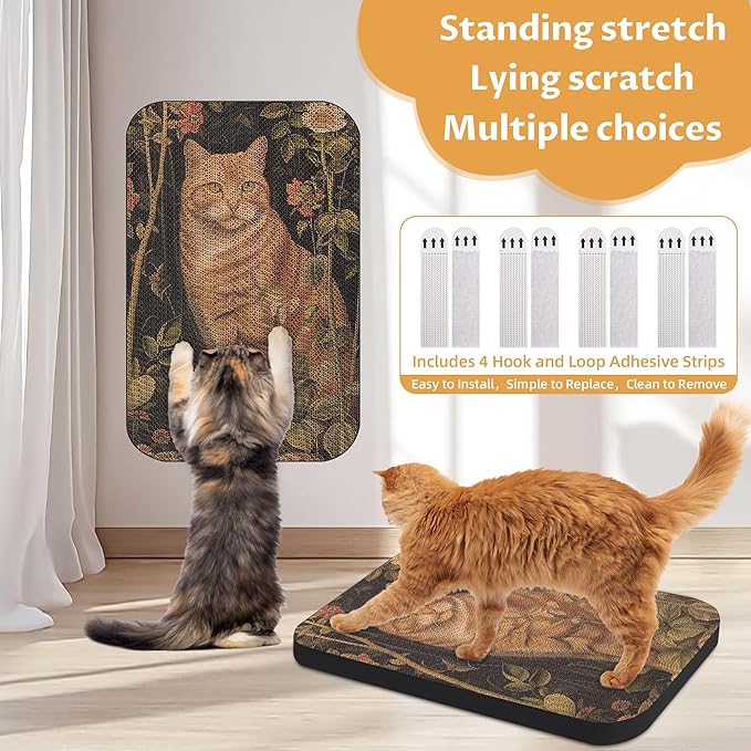 Art Cat Scratcher, Wall-Mountable Cat Scratching Board, Cat Wall Scratcher 16.7x11x1 Inch Cat Scratch Pad and Cat Scratchers for Indoor Cats Toy Furniture Protector(Orange cat)