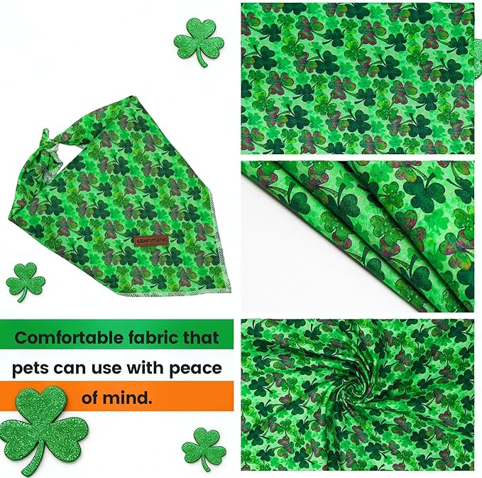 Elegant little tail St Patrick's Dog Bandana, Lucky Clover 1PC Washable Pet Scarf Female or Male Square Dog Bib Kerchief Scarf Adjustable Pet Bandanas for Medium Large Dogs