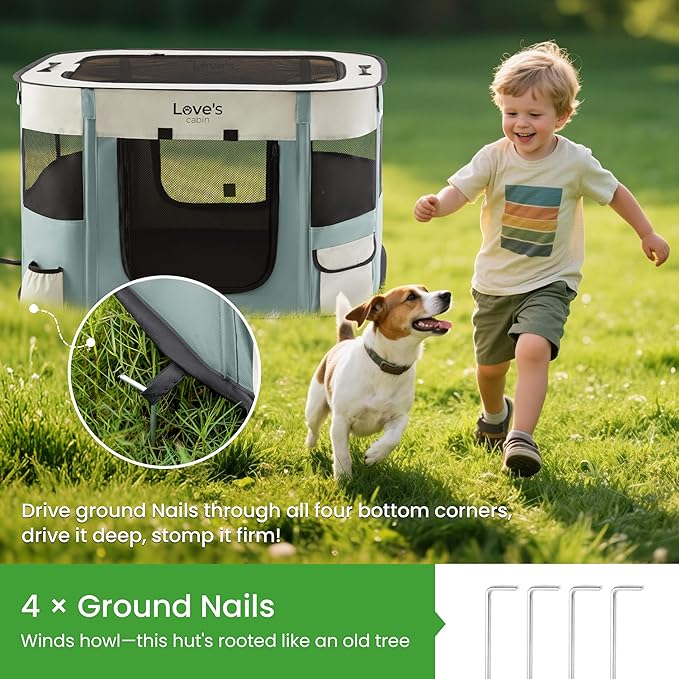 Love's cabin Pet Puppy Dog Playpen, Medium Dog Tent Crates Cage Indoor/Outdoor, Portable Exercise Playpen for Cat, Foldable Pop Up Dog Kennel Playpen with Carring Case (M, Gray Green)