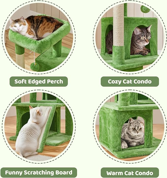 Yaheetech 36in Cat Tree for Indoor Cats, Cat Tower Cat Condo w/Extra Large Perch, Sisal Scratching Posts, Scratching Board, Green