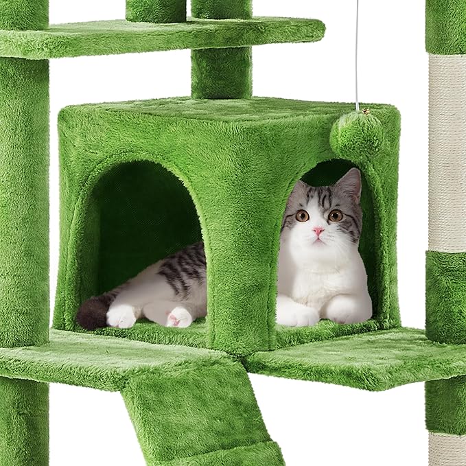 Topeakmart 61in Cat Tree Tower Condo with 2 Cozy Cat Condos Ladder and 3 Platforms for Indoor Cats Kittens
