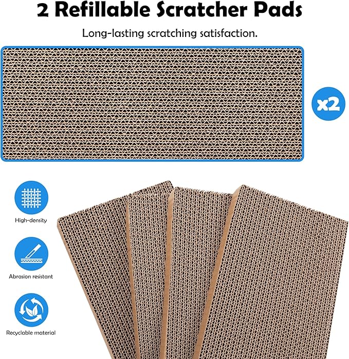 Pawise Heavy Duty Cardboard Cat Scratcher Box with 2 Refillable Scratcher Pads & Peekaboo Holes – Large Cat Scratch Box for Indoor Cats + Bonus Cat Toy Wand