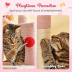 MWPO Cute Cat Tree, 63.8-Inch Pink Cat Tower for Indoor Cats, Multi-Level Cat Condo with 5 Scratching Posts, 2 Perches, Hammock, Dangling Toys