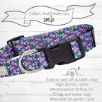 Lucky Love Dog, Matching Dog Collar & Leash Set for Female Dogs, Soft, Adjustable, Safe for Training and Walking, Black & Purple Floral Print, Primrose Combo, X-Small