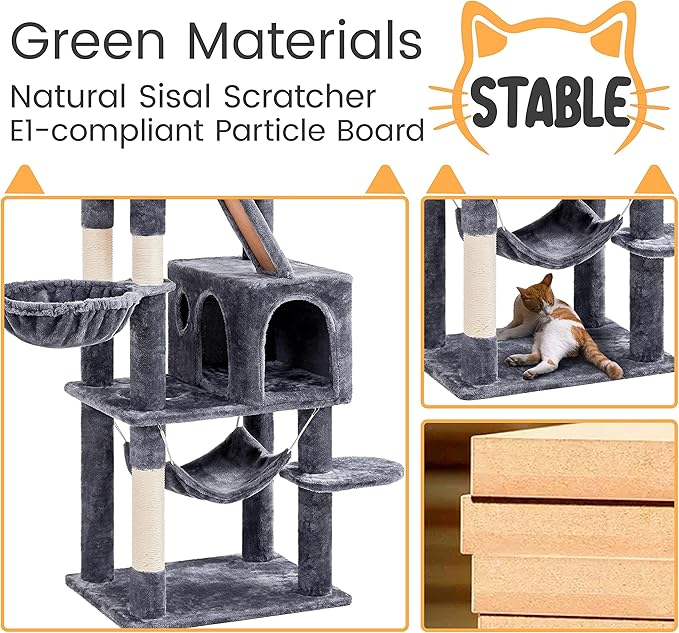 Topeakmart 71.5in Cat Tree Large Cat Tower for Indoor Cats, Multi-Level Cat Furniture w/Condos, Perches, Basket, Hammock and Scratching Posts, Cat Kitten Pet Play House
