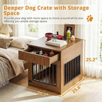 IRONCK Dog Crate Furniture, Wooden Dog Crate with Drawer and Flip-Top Storage, Indoor Dog House End Table for Small Breeds, for Living Room, Bedroom, Walnut