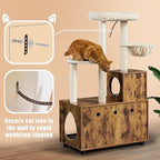 Yaheetech Cat Tree, 53in Cat Tower with Wood Litter Box Enclosure, 2-in-1 Cat Tree with Condo, Scratching Posts, Perch for Indoor Large Cats, Cat Activity Center, Rustic Brown/Beige