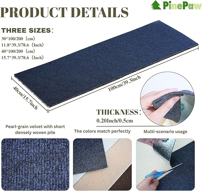 PinePaw Cat Scratch Furniture Protector - Trimmable Self-Adhesive Carpet DIY Climbing Cat Scratcher Pad for Couch Protector from Cat Claws Scratching Covering Cat Tower (Brown 11.8'' × 39.4'')