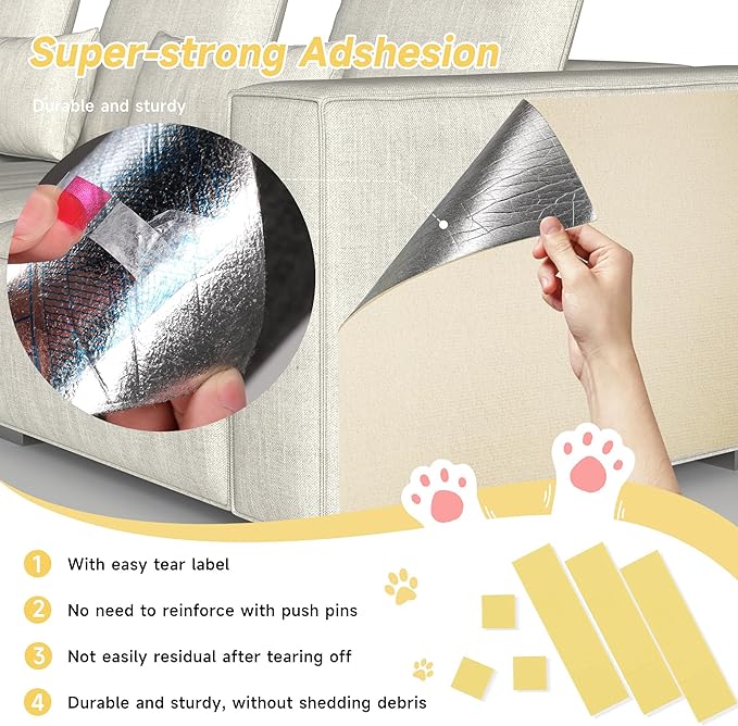 Cat Scratch Furniture Protector, 78.7''x15.8'' Trimmable DIY Self-Adhesive, Durable Corner Scratcher Couch Protectors from Cat Claws for Sofa, Tree Shelves & Scratching Posts (Khaki)