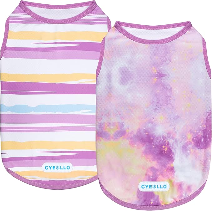 cyeollo 2pack Dog Shirt Cooling Breathable Sleeveless Summer Clothes for Dogs, Intant Cool T Shirts for Small Dogs, Purple XL