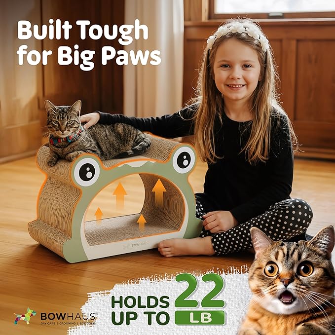 Frog Style Cat Scratching Board, Cat Scratcher Lounger with Play Ball for Indoor Cat, Durable & Long-Lasting Scratching Board Cardboard, Furniture Protector Scratching Pad
