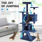BLKMTY Cat Tree 70" Tall Cats Tower Large Cat Condo Climber Cats Climbing Stand with Top Perches Playhouse and Climbing Ladder Kitty Activity Tree w/Scratching Post Toys, Navy Blue