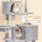 Yaheetech Cat Tree, 82.5in Large Tower w/Hammock, 2 Kitty-Ear Perches, 2 Cozy Condos, Scratching Posts, Basket, Furniture for Large Cats, Kittens, Light Gray