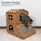Cat House - Cardboard Cat House with Scratching Pads, Toys, and Catnip - Multi-Level Cat Houses for Indoor Cats, Kittens and Small Animals by PETMAKER