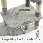 Cat Tree for Indoor Cats, 55.1 inch Cat Tower with 7 Sisal Scratching Posts, Multi-level Cat Condo wit Large Play Platform Furry Ball, Cat Cave, 2 Padded Perches, Basket, Light Gray GCT013W