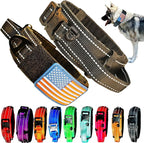 2-Inch Wide Tactical Dog Collar with Control Handle, Adjustable for Medium & Large Dogs, Military Style with Heavy-Duty Metal Buckle, USA Flag Patch & Customizable Name Plate, Training & Everyday Use