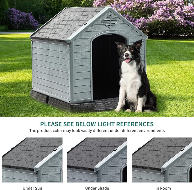 YITAHOME Plastic Dog House, Waterproof Indoor Outdoor Doghouse for Large or Small Dog, with Air Vents and Elevated Floor, Easy Assemble and Clean