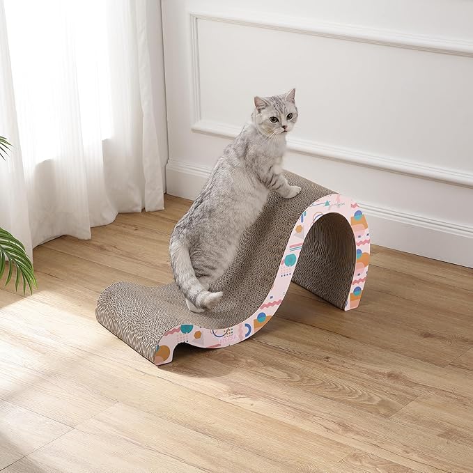 CSR1013D Kona 27" Modern Cardboard Double-Sided Wave Cat Scratcher with Catnip, Pattern Party