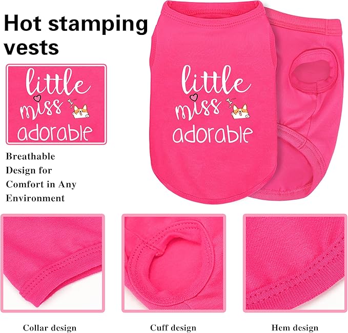 Cotton Dog Shirt with 'Little Miss Adorable' Corgi Head Print, Soft & Breathable Pet Apparel for Small, Medium, and Large Dogs, All-Season Sleeveless Vest, Cute and Comfortable Dog Outfit.Pink M
