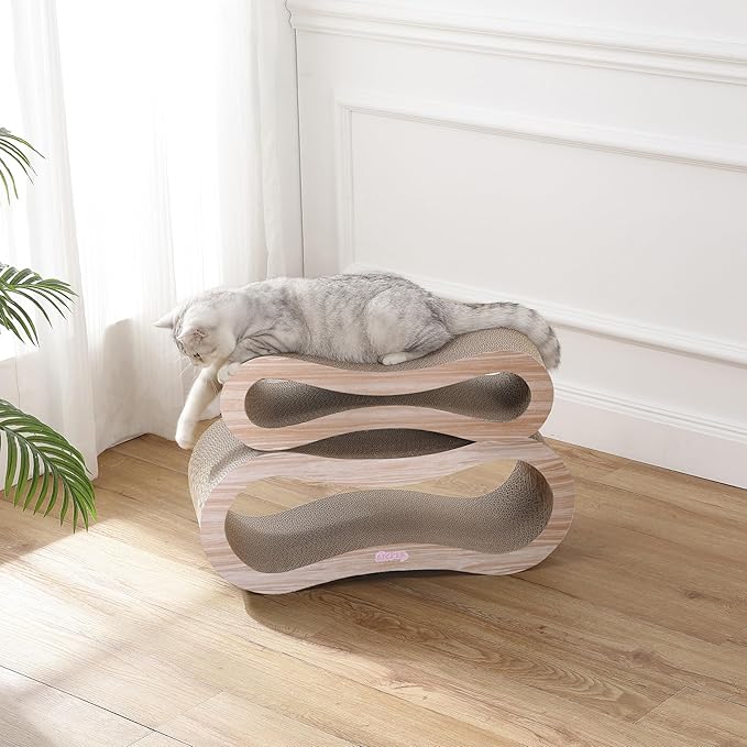 CSR1014C Suvi 26" Modern Cardboard Infinity 2-in-1 Lounge Bed Cat Scratcher with Catnip, Oak Wood