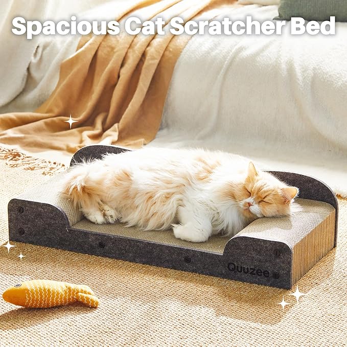 26-Inch Large Cat Scratcher Lounger Bed, Durable Cat Scratching Pad, Cat Scratch Board for Indoor Cats, Corrugated Cardboard Cat Scratcher Bed to Lounge and Scratch, Furniture Protector, Grey