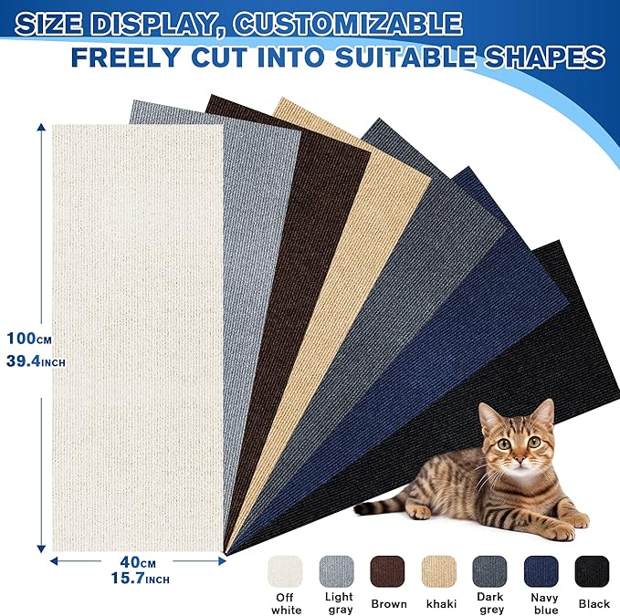 Cat Scratch Mat 5Pack,39.3"x15.7" Cat Scratching Mat Self-Adhesive Carpet Mat Trimmable, Cat Wall Shelves, Cat Scratcher Board,DIY Furniture Protecting Furniture Protector Sofa