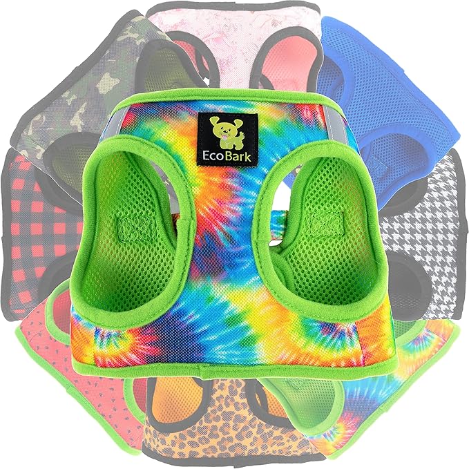 EcoBark Dog Harness - Luxury Step in Mesh Dog Harness in Tie Dye- Soft & Secure Halter Harness Vest for Puppies and Dogs