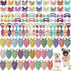 Reginary 120 Pcs Easter Dog Bandanas Bulk Dog Bows Set Bow Ties Cat Scarf Colorful Washable Triangle Pet Kerchief Cute Bib for Summer Small Medium Large Pets Grooming Accessories Costume