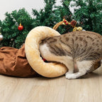 Cat Cave Bed - Fleece Warm Covered Cat Bed Indoor for Cold Weather - Self Warming Fluffy Pet Tunnel Hideout Nest for Small Medium Large Cats Sleeping Playing (Reuseable Washable)