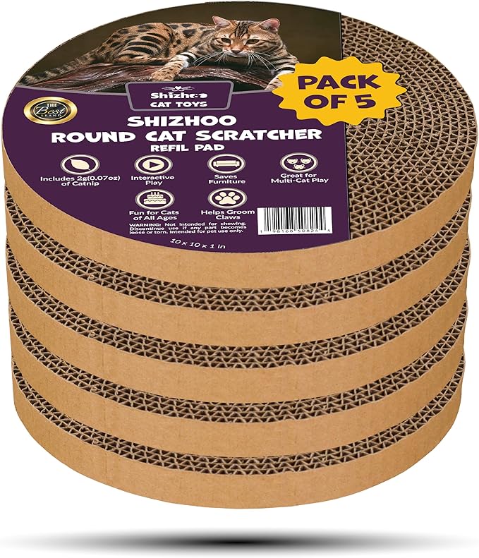 Scratch and Spin Cat Scratcher Replacement Pads for Active Play, Natural Recycled Corrugated Cardboard, Supports Pet Behaviors, Relieves Stress - 5 Count