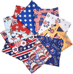 10PCS 4th of July Dog Bandanas American Flag Stars and Stripes Patriotic Balloons Pattern for Medium Boys Girls Independence Day Party Grooming Accessories