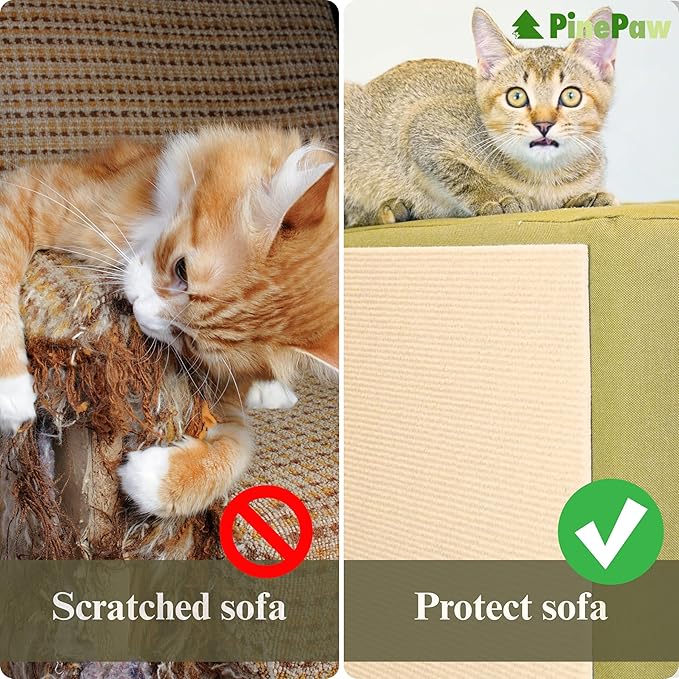 PinePaw Cat Scratch Furniture Protector - Trimmable Self-Adhesive Carpet DIY Climbing Cat Scratcher Pad for Couch Protector from Cat Claws Scratching Covering Cat Tower (Beige 15.8" x 80")