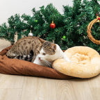 Cat Cave Bed - Fleece Warm Covered Cat Bed Indoor for Cold Weather - Self Warming Fluffy Pet Tunnel Hideout Nest for Small Medium Large Cats Sleeping Playing (Reuseable Washable)