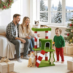 Christmas Cat Tree, Multi-Level Holiday Activity Cat Tree Tower with Scratching Post, Cozy Hammock, Fluffy Play Ball & Cave Condo, Indoor Christmas Decoration for Kitties, Gifts for Cat Owners