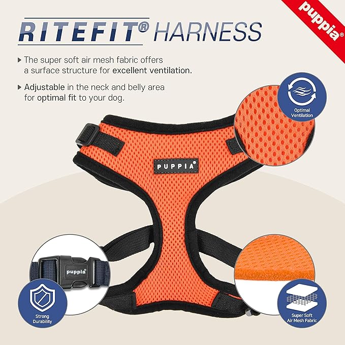 Authentic Puppia RiteFit Harness with Adjustable Neck, Sky Blue, Small