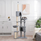 Cat Tree for Indoor Cats 105" Tall Cat Tower Multi-Level Cat Condo with 3 Perches 2 Caves Cozy Basket Scratching Board Pet Supplies Gray