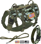 Forestpaw Tactical Dog Harness Tactical Dog Collar with Bungee Leash Set,No Pull Military Dog Harness for Walking Training,Adjustable for Medium Large Dogs,Camouflage Green,Chest 21.5-45"