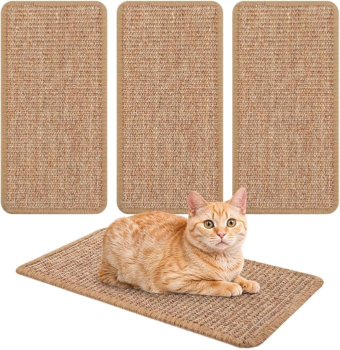 4 Pcs Cat Scratcher Mat Sisal Cat Scratching Pad Scratch Mat for Cat with Adhesive Loop Tape Cat Scratch Pad Rug for Protect Wall Couch Window Perch Cat Wall Furniture Cat Shelves, 15.7x7.8 in