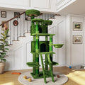 71" Tall Cat Tree for Large Cats, Multi-Level Heavy Duty Cat Tower with Sisal Scratching Posts & Extra Large Condo, Sturdy Wood Cat Climbing Stand for Indoor Big Cats, Modern Pet Furniture (Green)