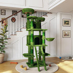 71" Tall Cat Tree for Large Cats, Multi-Level Heavy Duty Cat Tower with Sisal Scratching Posts & Extra Large Condo, Sturdy Wood Cat Climbing Stand for Indoor Big Cats, Modern Pet Furniture (Green)