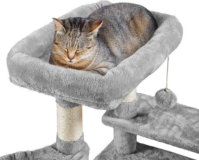 Topeakmart 46'' Cat Tree Cat Tower, with Thicker Scratching Posts, Larger Plush Perch, Spacious Condo, Basket, Multi-Level Cat Condo Furniture for Indoor Cats Kitty Pet Play House