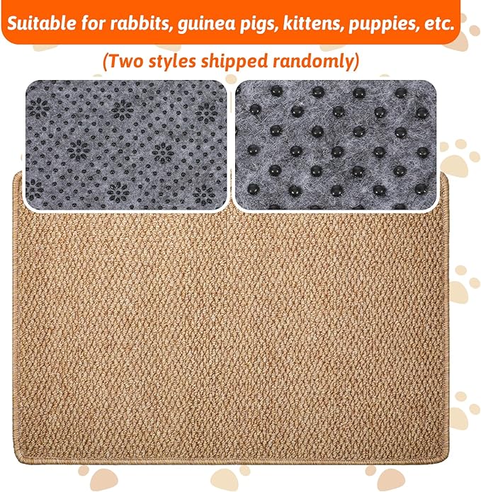 2 Pack Cat Scratcher Mat 23.6 X 15.7 Inch Natural Sisal Cat Scratching Carpet with Anti-Slip Base Rabbit Floor Scratching Pad Rug for Cats Guinea Pig Bunny Rabbit