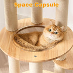 HITTITE Solid Wood Cat Tree Tower with Scratching Post, 61 Inches Tall Cat Towers with Capsule and Condo, Modern Cat Tower with Hammock and Removable Top Bed for Indoor Cats.White