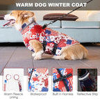 Mklhgty Large Dog Coat with Harness Built-in, Waterproof Reflective Fleece Lined - Warm Windproof Winter Jacket with Back Zipper, Cold Weather Snow Dog Coats - American Flag - XL